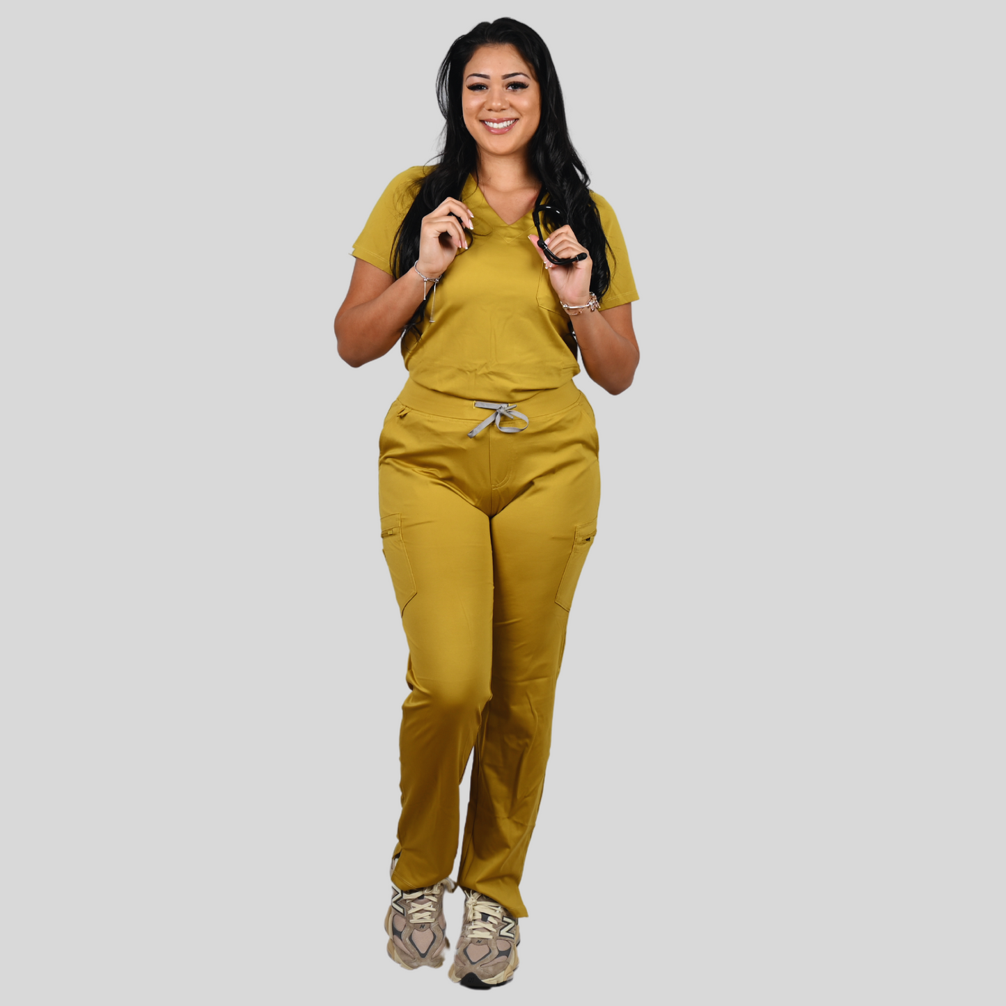 Chioma Women Two Chest Pockets V-Neck Srub Top