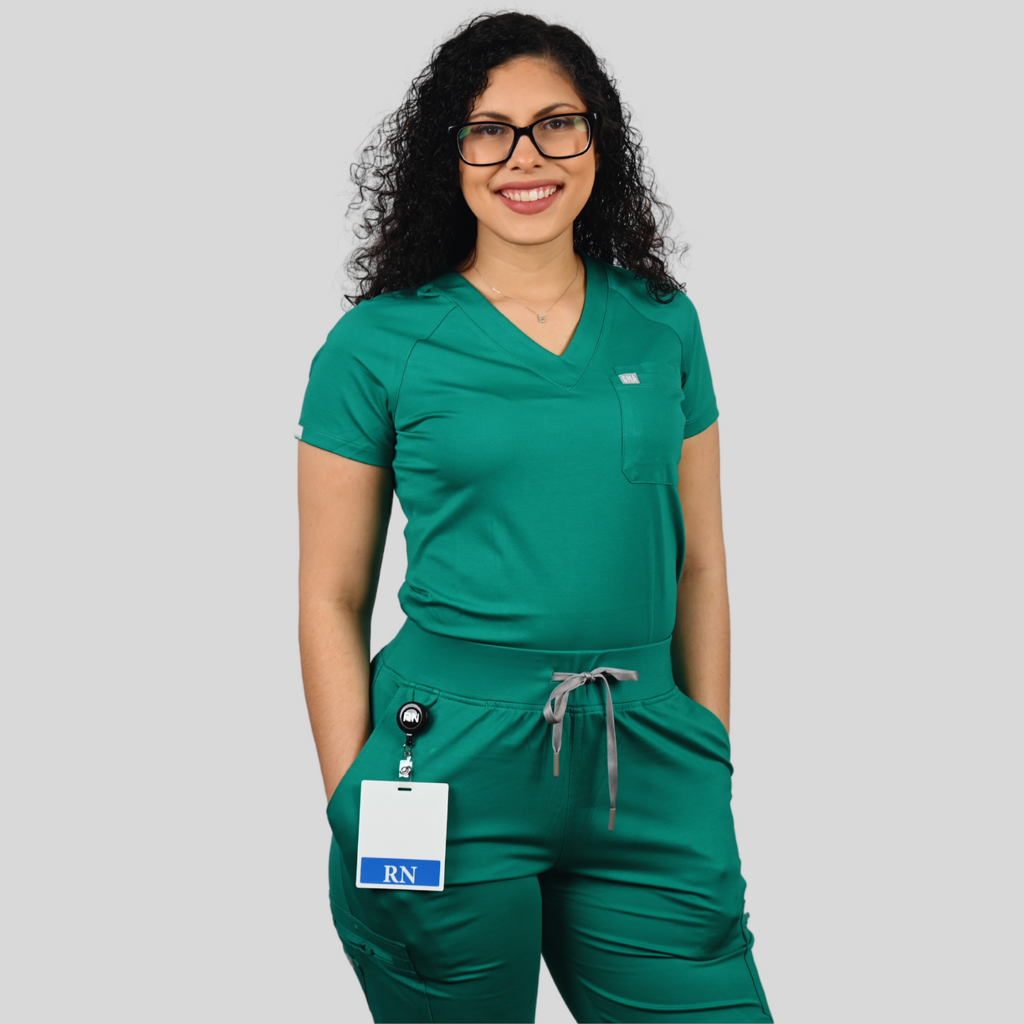 Chioma Women Two Chest Pockets V-Neck Srub Top